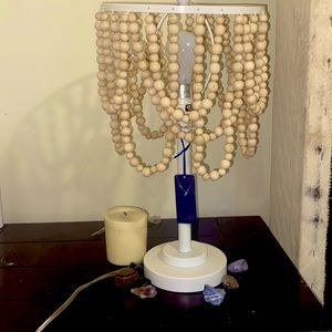 Rachel Roy whitewashed wood bead draped boho lamp